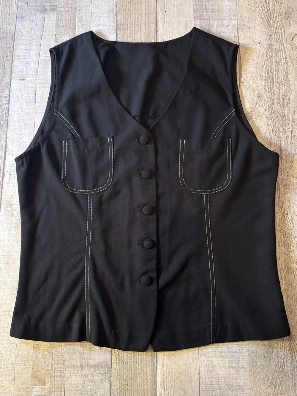 Handmade Black Vest Women's XL Sleeveless Button Front Pockets Vintage Style
